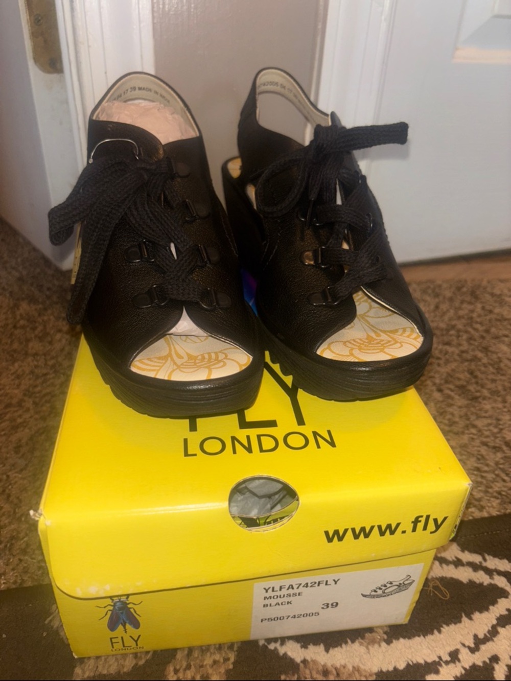 Fly London Black Lace-Up Open-Toe Sandals